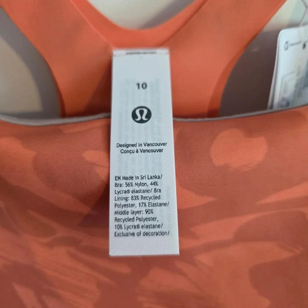 Lululemon Ultralu Square Neck Workout Bra B/C orange camouflage